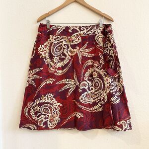 Talbots Women’s A-Line Wrap Skirt 100% Silk Floral Paisley Maroon Lined Size 14‎